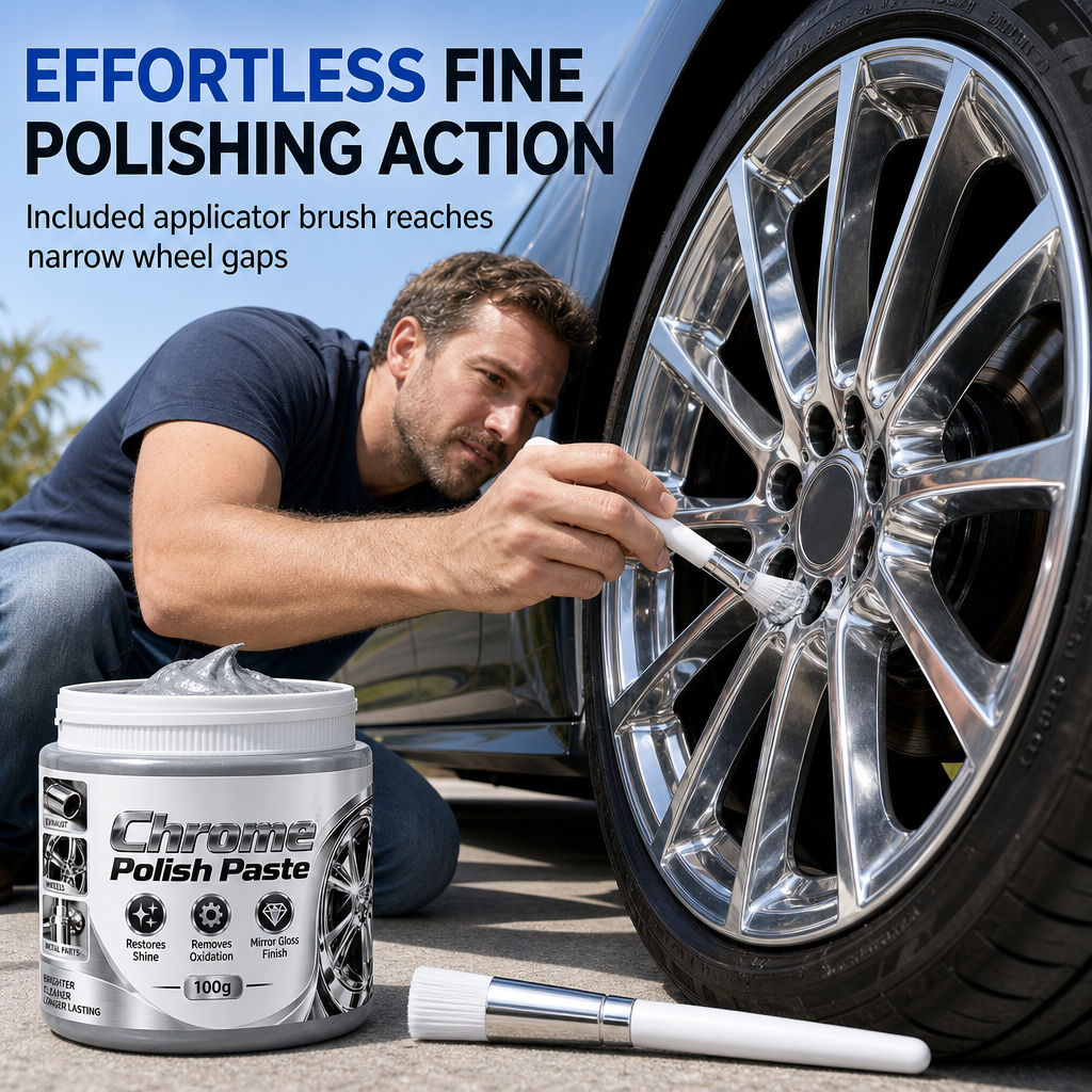 🚗 50 % Rabatt ! Metall- & Chrom-Polierpaste – Kein Rost, voller Spiegelglanz!  Inkl. Bürste, kratzfreie Formel, langanhaltender Schutz