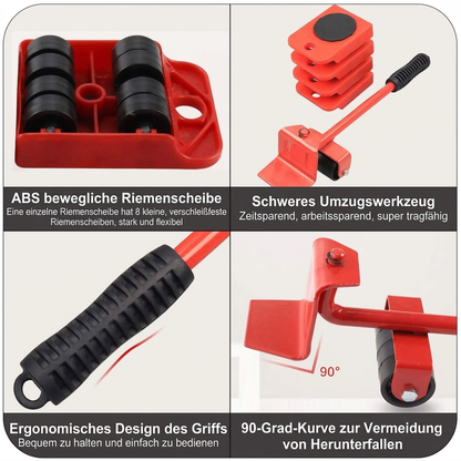 🛋️ 50 % RABATT JETZT! 🔄 Möbelheber & Umzugswerkzeug-Set, 4er-Pack – 360° Gleitscheiben & ergonomisches Heben ohne Rückenbelastung 💪