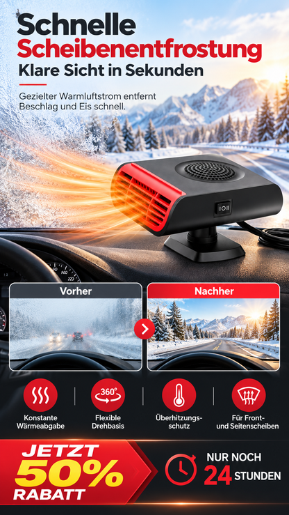 🚗 50 % Rabatt ! Auto-Heizlüfter & Scheiben-Defroster – Schluss mit Beschlag! ❄️ Gezielte Wärme, 360° drehbarer Fuß, 12V/24V 💨