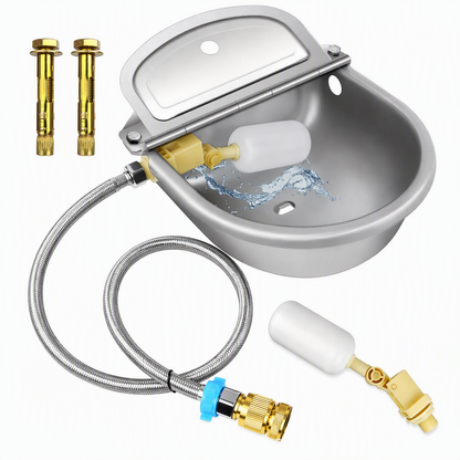⏳ Kun for en kort tid – 50 % RABATT ⏰Automatische Tränkeschale aus 304-Edelstahl mit Schwimmer und Ablaufloch für Rinder, Pferde, Schafe und Hunde