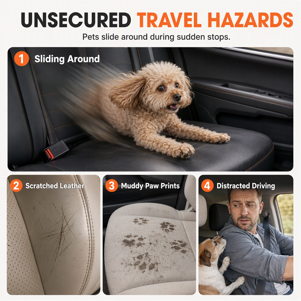 🐶🚗 Sicheres Reise-Haustierbett – 50% RABATT! Robuster Metallrahmen, wasserdichter Oxford-Stoff, Sicherungsleine – schützt Ihren Hund & Sitze. 🛡️