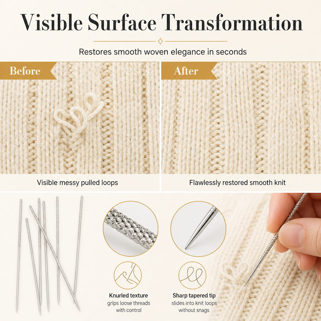 🔥 Kaufe 2, erhalte 1 GRATIS!Reparieren Sie beschädigte Strickwaren im Handumdrehen! 25-teiliges Set gerändelter Reparaturnadeln