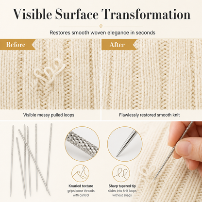 🔥 Kaufe 2, erhalte 1 GRATIS!Reparieren Sie beschädigte Strickwaren im Handumdrehen! 25-teiliges Set gerändelter Reparaturnadeln
