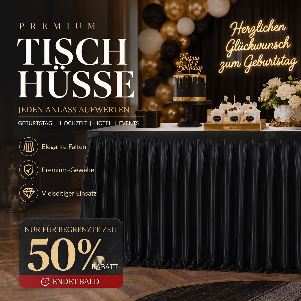 ✨ 50 % Rabatt ! Eleganter Plissee-Tischrock – Verwandelt jeden Tisch im Nu! 🎀 Blitzschnell montiert, knitterarm, verdeckt Stauraum