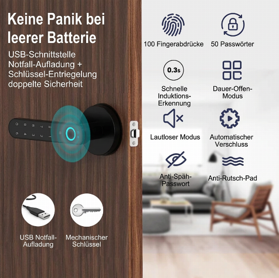 📢📢 50 % RABATT!! ⏰Intelligentes Türschloss mit Fingerabdruck