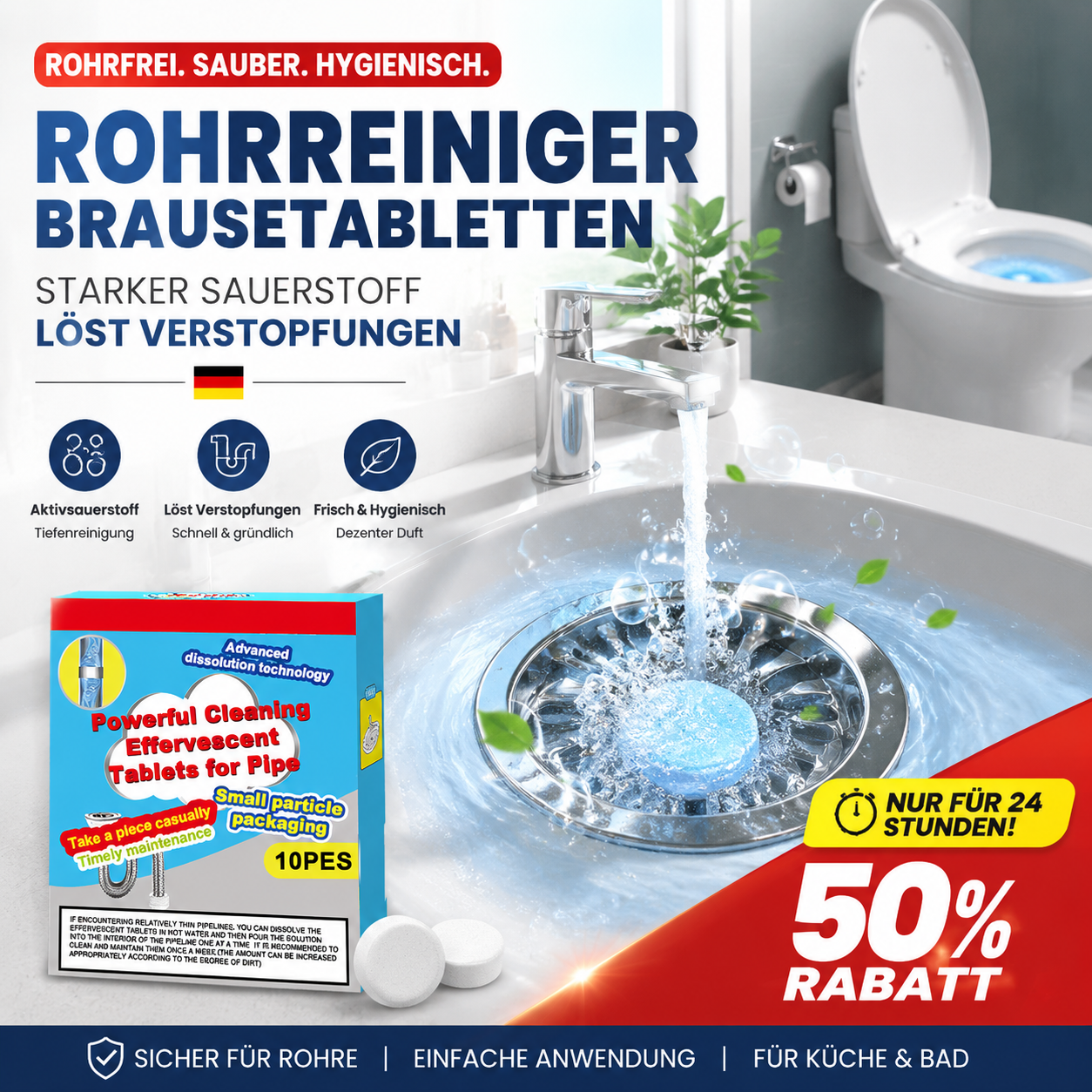 🔥 50 % RABATT!  Leistungsstarke Reinigungstabletten für Abflüsse – lösen Schmutz, Fett und üble Gerüche auf und sorgen für ein frischeres Rohrsystem ✨