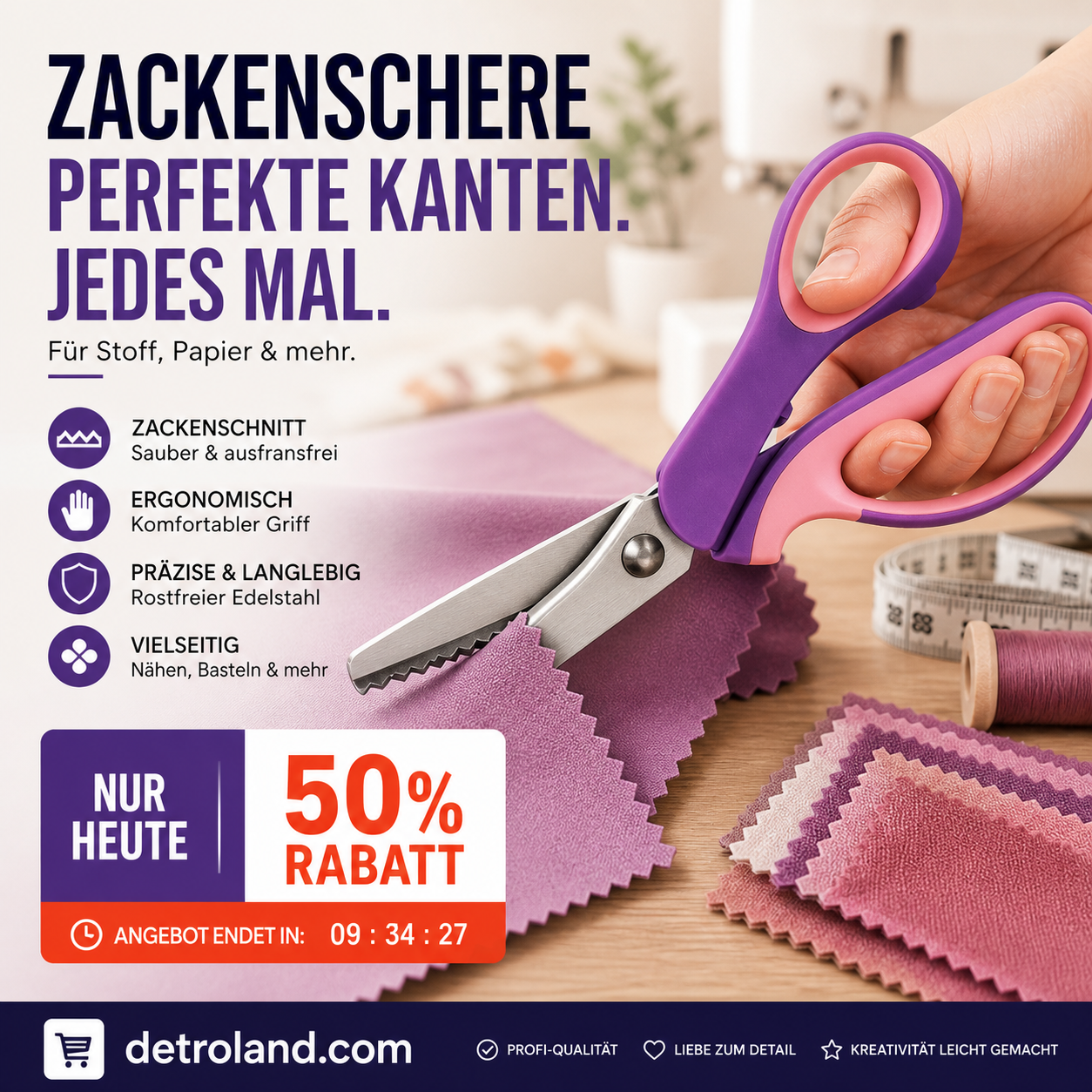 ✂️ 50% RABATT! 🧵 Multifunktionale Zickzack-Schere – Gezackte Klingen, präzise & langlebig – Ideal für Stoffe, Nähprojekte & Bastelarbeiten ✨