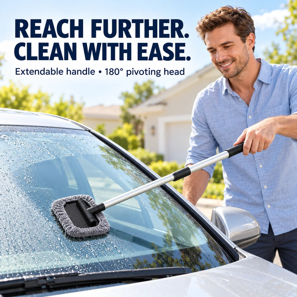 🧽50 % Rabatt ! Ausziehbarer Scheibenreiniger – Klare Sicht ohne Verrenken! 🚗 Teleskopstiel für jede Ecke, waschbares Mikrofaserpad, streifenfrei für Auto & Fenster