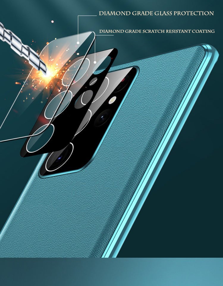 Leder + Glas Doppelseitige Magnetische Hülle für Samsung S23 Ultra