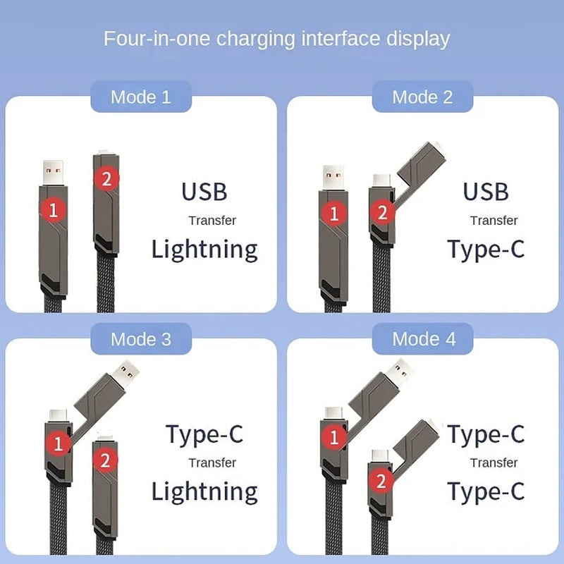 🔥🔥4-in-1 flaches, geflochtenes Anti-Tangle-Ladekabel mit Klettverschluss🔥🔥（Kaufen Sie einen, erhalten Sie einen gratis）