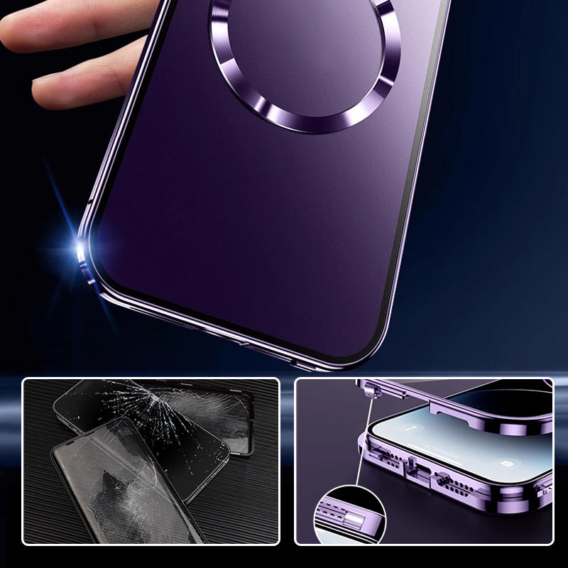 Anti-Peep doppelseitige Glas-Handyhülle mit magnetischem Metallrahmen für iPhone