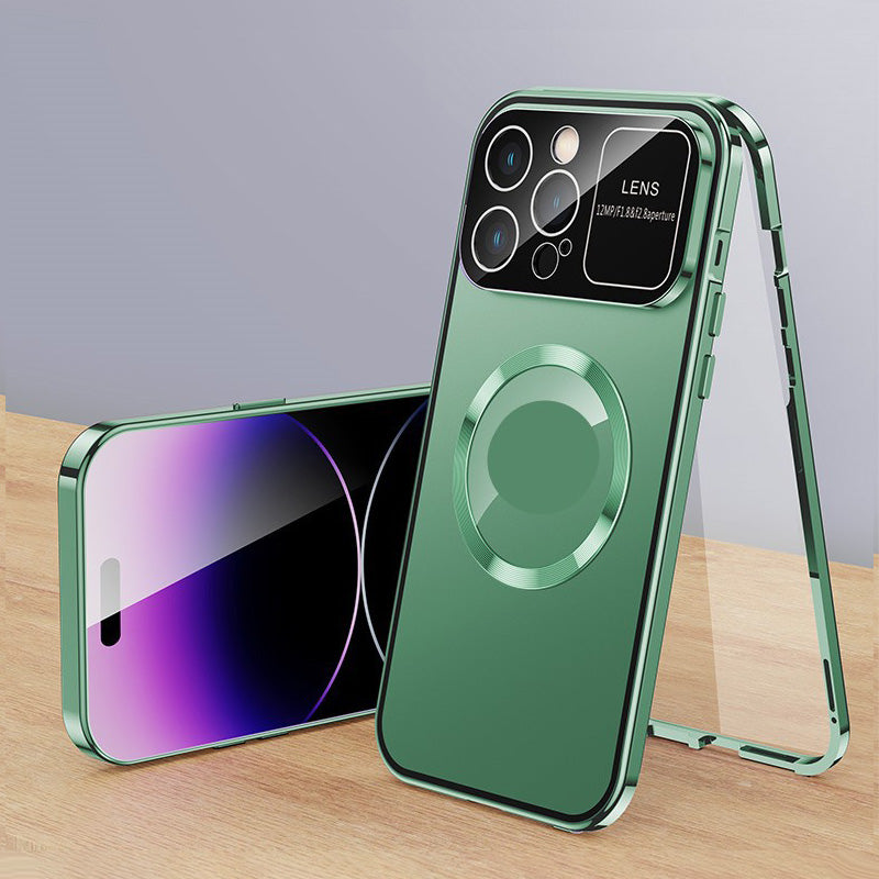 Anti-Peep doppelseitige Glas-Handyhülle mit magnetischem Metallrahmen für iPhone