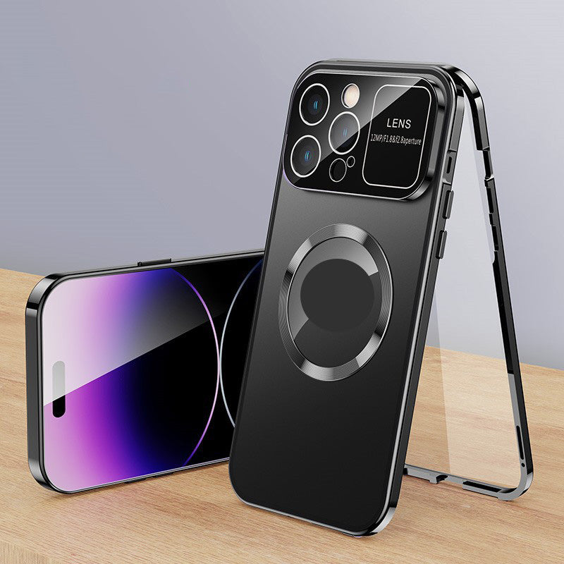 Anti-Peep doppelseitige Glas-Handyhülle mit magnetischem Metallrahmen für iPhone