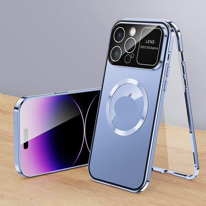 Anti-Peep doppelseitige Glas-Handyhülle mit magnetischem Metallrahmen für iPhone